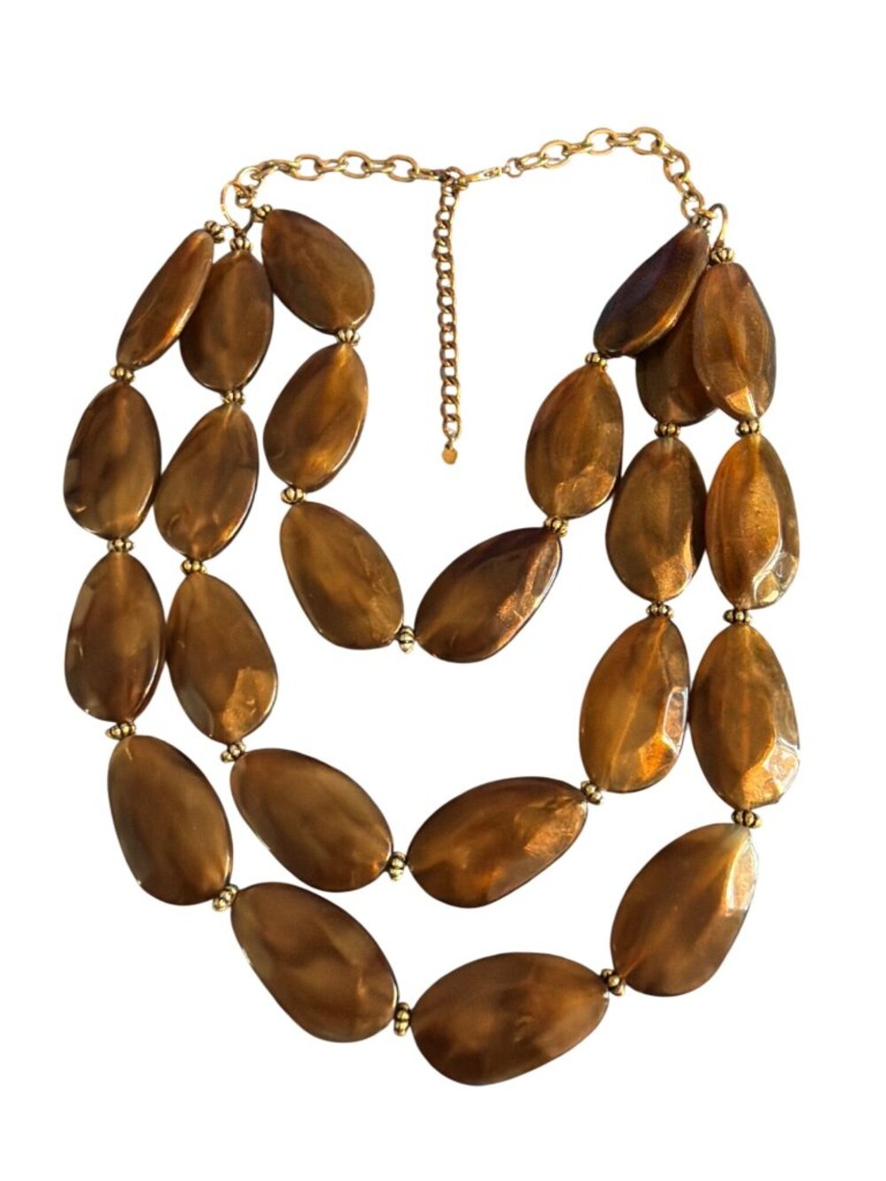 Vintage Gold Tone Multi Strand Statement Necklace Copper Color Swirl Opaque 20"